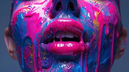 Colorful paint dripping from open mouth