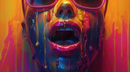 Colorful paint dripping from open mouth