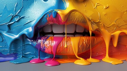 Colorful paint dripping from open mouth