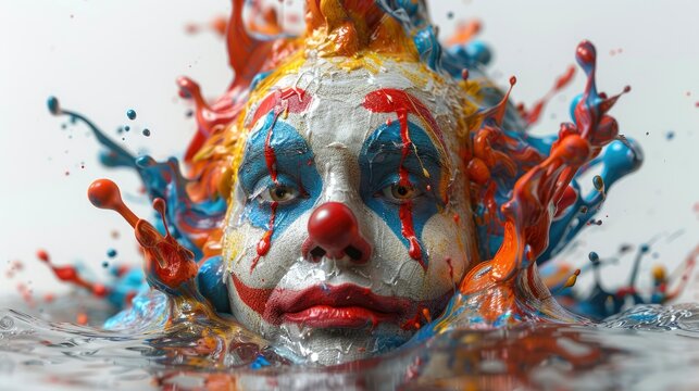 Scary clown head with colorful hair