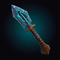 A game sword is a painted sword isolated on a dark background