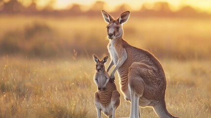Kangaroo mother with her child in nature in high resolution and quality - obrazy, fototapety, plakaty