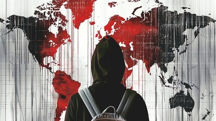 Hacker in Hoodie in Front of Global Cyber Attack Map