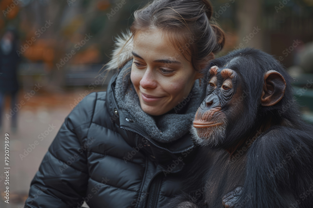 Poster a service monkey assisting a person with disabilities in daily tasks, showcasing the versatility of 