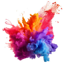 Vibrant Splash of Red, Orange, Purple Ink. Explosion of Colorful Ink Cloud On White Background. Generative AI
