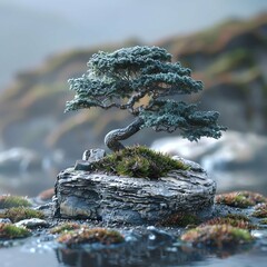 bonsai on rocks in water