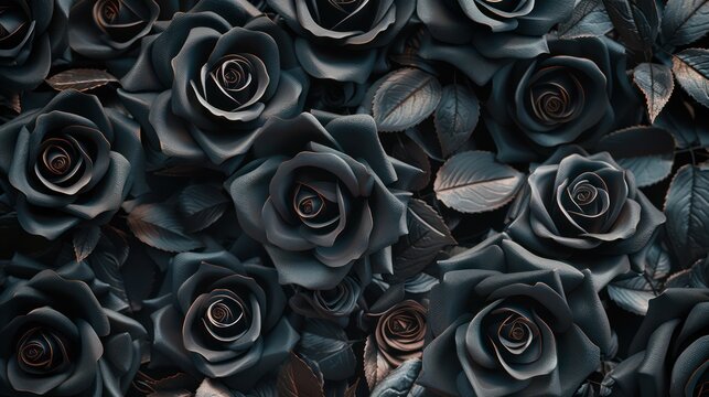 An artistic representation of beautiful dark roses and leaves creating a mesmerizing pattern with a moody and luxurious feel Perfect for backgrounds or conceptual art