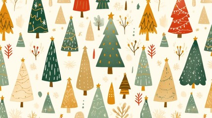 Celebrate the holiday spirit with a charming Scandinavian style Christmas pattern featuring adorable Christmas trees This hand drawn 2d illustration showcases the traditional symbol