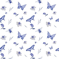 pattern of flowers, insects and plants. illustration