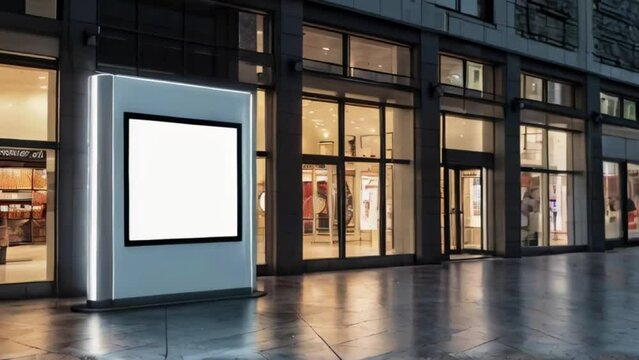 Empty white digital mall kiosk billboard, blank light box advertisement in shopping area for mockup, design, display, marketing 