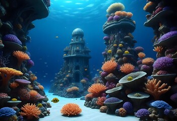 3D model a hyperrealistic 8k underwater coral city (4)
