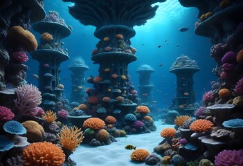 3D model a hyperrealistic 8k underwater coral city (6)