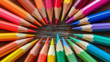 Fototapeta premium Colored Pencils Arranged in a Circle