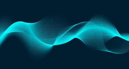 Vector dynamic blue light wave with futuristic particles and smooth curves. Abstract digital background with glowing neon particles.