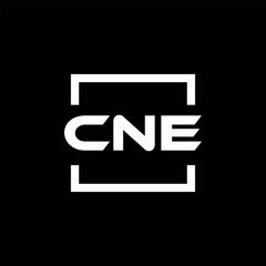 Initial letter CNE logo design. CNE logo design inside square.