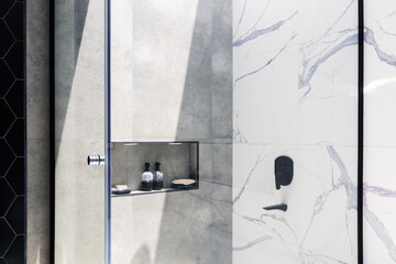 Shower detail with personal hygiene products