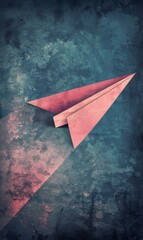 Pink paper plane against a textured blue and pink backdrop.