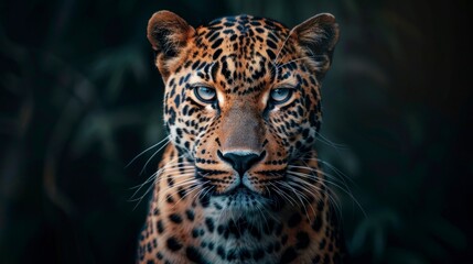 beautiful portrait of a leopard in its habitat at night with a single light in high resolution - obrazy, fototapety, plakaty