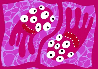 Cartoon monsters seamless emoticons aliens pattern for kids clothes print and wrapping paper and fabrics