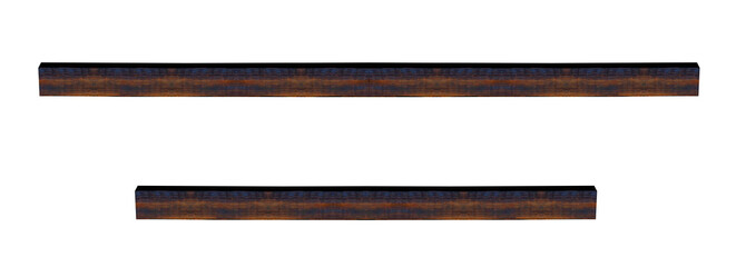 Short brown lacquered horizontal ceiling beams - on isolated transparent background.