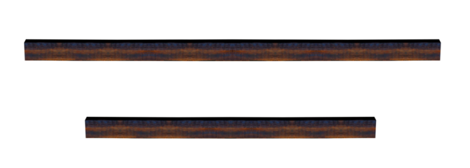 Short brown lacquered horizontal ceiling beams - on isolated transparent background.