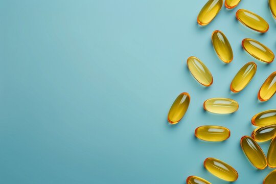 Vitamin Supplements on a blue background, medicine on a blue background, tablets on a blue background, supplements on a background
