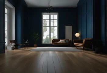 room Scandinavian 3d wood wall rendering Style interior empty blue Modern flooring