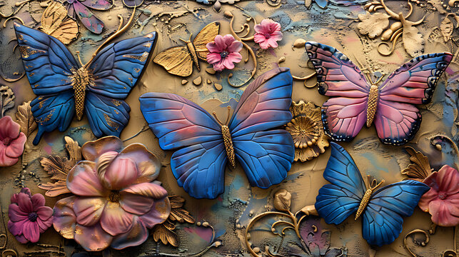 a delightful scene where colorful butterflies and vibrant flowers come together in an artistic display