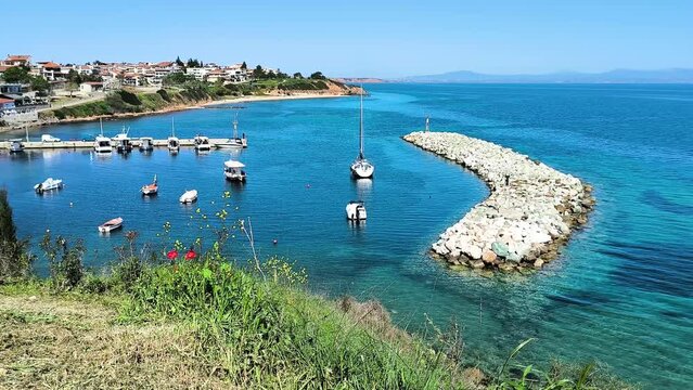 Amazing view of Kassandra coastline near town of Nea Fokea, Chalkidiki, Central Macedonia, Greece