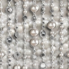 Seamless pattern of silver jewelry with pearls