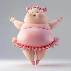 Fat cute body positive ballerina in a pink dress, 3d illustration on a white background, for advertising and design, creative avatar