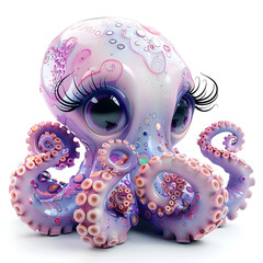 Funny cute octopus with eyes, 3d illustration on a white background, for advertising and design