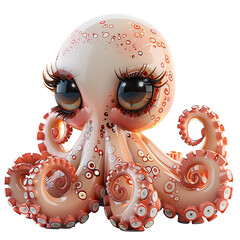 Funny cute octopus with eyes, 3d illustration on a white background, for advertising and design