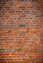 Obraz premium Brick wall of red color, old red brick wall texture background. 1