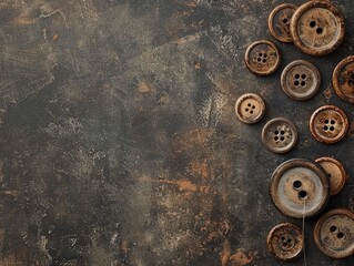 Brown vintage buttons on a dark textured backdrop.