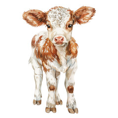 A baby cow with white spots