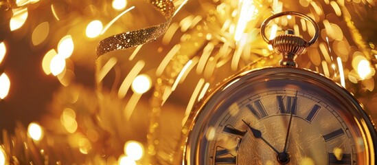New Year 2024 - Golden Clock And Fireworks. - obrazy, fototapety, plakaty