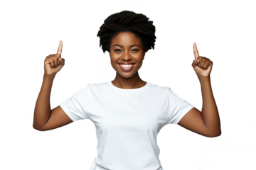 Close up of an african woman pointing with her finger