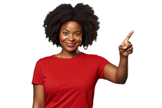 Close up of an african woman pointing with her finger