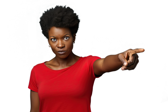 Close up of an african woman pointing with her finger