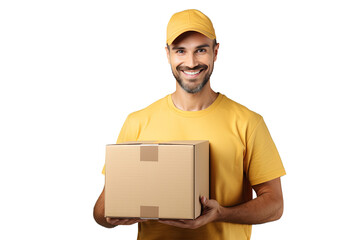 Happy caucasian delivery man
