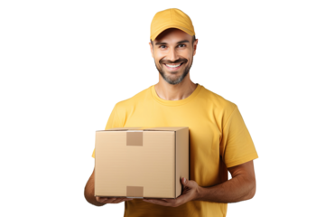 Happy caucasian delivery man