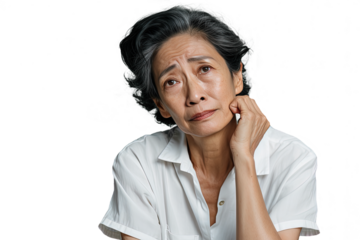 Close up of an old chinese woman thinking