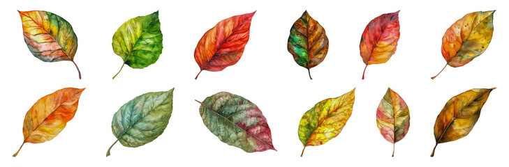 Watercolor autumn leaves collection cut out png on transparent background