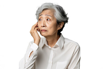 Close up of a worried old chinese woman
