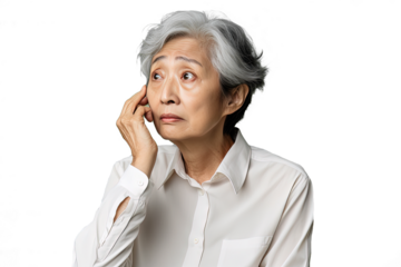 Close up of a worried old chinese woman