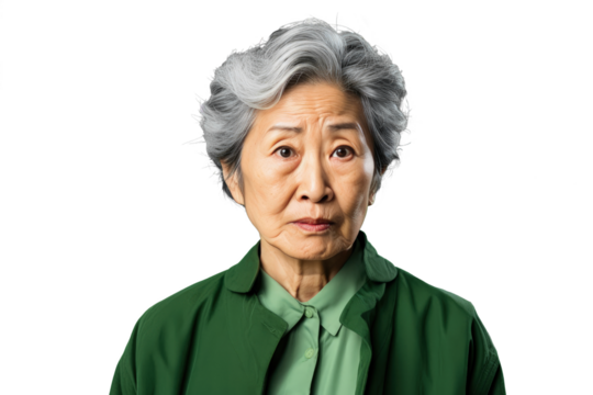Close up of a worried old chinese woman