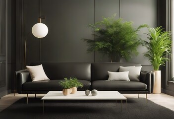 room black created black plant sofa modern living indoor Minimalist wall