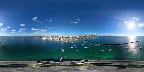 360 aerial photo taken with drone of Fort Sao Marcelo in Salvador, Bahia, Brazil