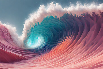beautiful abstract big sea wave low poly isometric art 3d art concept pink blue bright wallpaper 